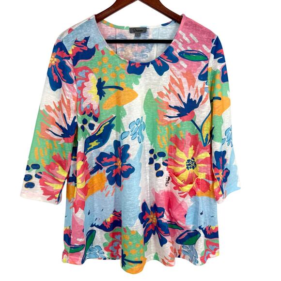 Shana Sz Large Floral Tropical Wearable Art to Wear Summer Blouse Shirt Top - Picture 1 of 10